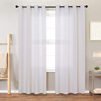 White Curtains Linen Textured for Living Room Drapes for Bedroom 95 inches Long Light Reducing Window Treatment Set 2 Panels Grommet Top, 1 Pair