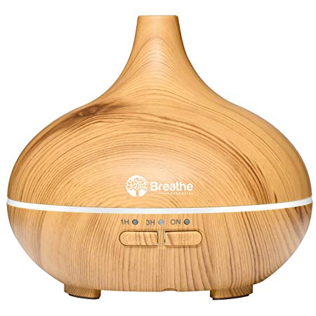 Breathe Essential Oil Diffuser, 6 Hour Mini Diffusers for Essential Oils | Ultra Quiet Aromatherapy for Travel Office Home Bedroom Living Room Yoga Spa | Humidifier, Small 150 ml, BPA Free, Wood Grain