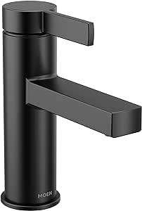 Moen Beric Matte Black Modern One-Handle Single Hole Bathroom Faucet with Drain Assembly and Optional Deckplate for Your Bath Sink, 84774BL