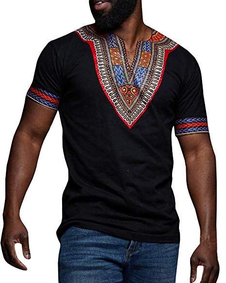 Gtealife Men's African Print Dashiki T-Shirt Tops Blouse