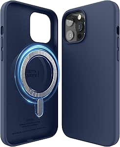 elago Coque en Silicone Magnétique Compatible avec iPhone 12 et Compatible avec iPhone 12 Pro 6,1 Pouces - Aimants Intégrés, Compatible avec MagSafe (Bleu Marine)