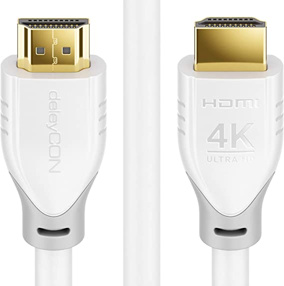 deleyCON 3.0m (9.84 ft.) HDMI Cable 2.0a/b - HDR 10  UHD 2160p 4K@60Hz YUV 4:4:4 HDR HDCP 2.2 3D ARC Dolby Digital   Dolby Atmos - White Gray