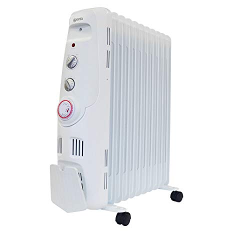 Igenix IG2655 Portable Digital Oil Filled Radiator, Electric Heater with 3 Heat Settings, Adjustable Thermostat, Overheat Protection with 24 Hour Timer, 2500 W, White