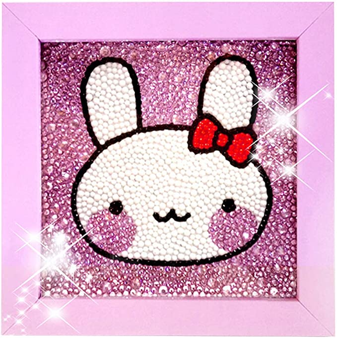 Diamond Painting for Kids Full Drill Painting by Number Kits Arts Crafts Supply Set Rhinestone Mosaic Making for Home Wall Decor Gifts for Christmas Birthday Mothers Day -Include Wooden Frame-Bunny