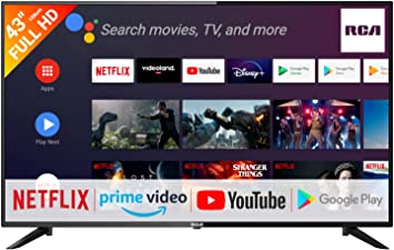 RS43F3-UK Android Smart TV, 43 inch, Google Assistant, Chromecast, Prime Video, Netflix, Disney , Google Play Store, remote control with microphone, Freeview, DVB-T2/C