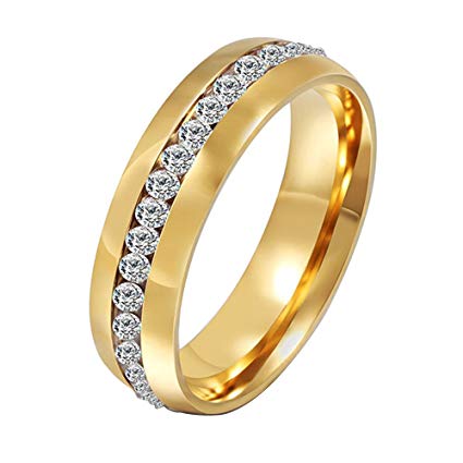 HEART SPEAKER Men’s Women’s Couple Lover Rhinestone Titanium Steel Engagement Ring Size 6-11