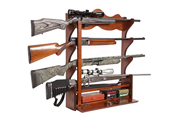 American Furniture Classics 840 4 Gun Wall Rack, Medium Brown