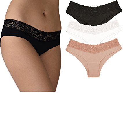 Felina Women's 3 Pack Cotton Modal Stretch Sexy Lace Hipster Pantys