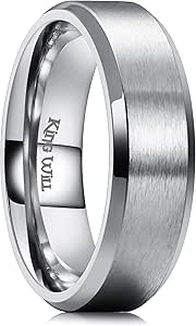 King Will Basic 3mm 5mm 6mm 7mm 8mm 9mm Silver/Black Titanium Ring Matte Finished Wedding Band Comfort Fit Beveled Edge