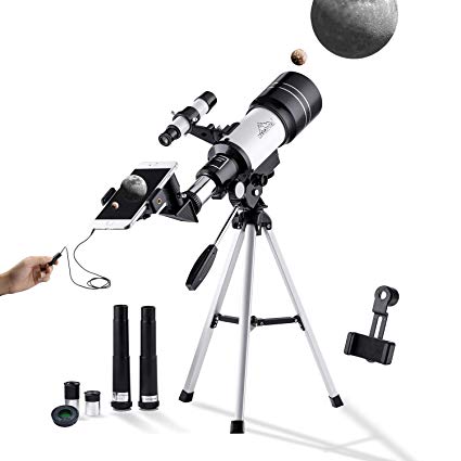 150X Astronomy Monocular Telescope 300/70mm for Kids with Finder Scope, Tripod and H6mm & H20mm Eyepiece, Come with Phone Adapter, Wire Shutter, Moon Filter and Backpack, Fit for Stargazing & Birding