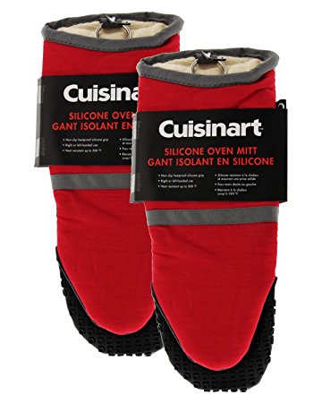 Cuisinart Cotton Puppet Oven Mitt with Silicone Grip, Dark Red- 2pk