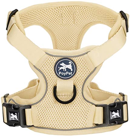 PoyPet Reflective Soft Breathable Mesh Dog Harness Choke-Free Double Padded Vest with Adjustable Neck and Chest