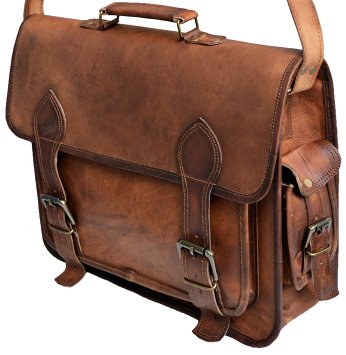 16" Inch Men's Genuine Leather Messenger College Macbook Air Pro Laptop Ipad Tablet Briefcase Satchel Bag