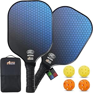 Gorilla Gear USAPA Approved Pickleball Paddle Sets, Fiberglass Shock Absorbent Racket with Ergonomic Grip, Indoor Outdoor Pickle Ball Court Sports Accessories Equipment, includes 4 Balls and Bag