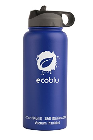 Ecoblu 32 oz Winter Wide Mouth Stainless Steel Water Flask - Double Walled BPA Free Hydro Insulated Water Bottle for Hot and Cold Liquids - With Straw Lid and 2 Straws for Specific Colors (see photos)