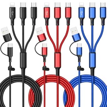 Ankndo Multi Charging Cable [3Pack 4FT] 6 in 1 Multi USB Charger Cable 3A Multiple Charger Cable USB A/C to i-P/USB C/Micro USB Port Universal Charging Cable for Cell Phones/Tablets/Galaxy and More