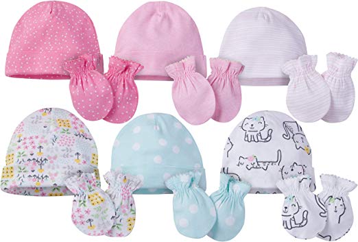 Onesies Brand Baby Girls' 12-Piece Cap and Mitten Set