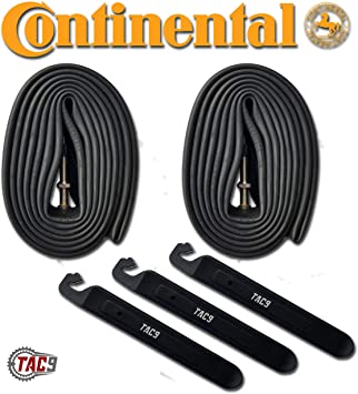 TAC 9 Continental Tube, 700x18-25c, 42mm or 60mm Presta Valve, Tour 28 Road Bike Tube with 3 Tire Levers