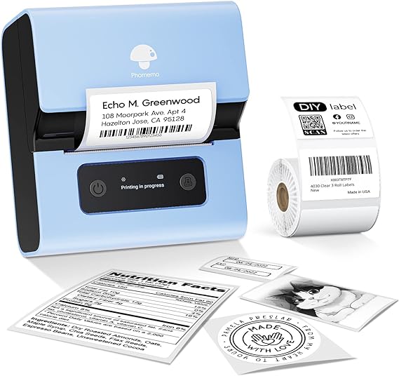 Phomemo Barcode Label Printer - M221 Newest Flagship 3'' Bluetooth Thermal Label Maker Portable, Easier & Faster - for Address, Small Business, Folder, Office, Home, for Phones & PC/Mac, Sky Blue