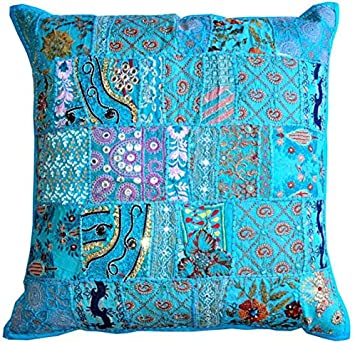 Jaipur Handloom Large Patchwork Cushion Cover, Indian Handmade Sari Patch Pillow, Boho Decor, Bohemian Cushion Cover, Decorative Throw Pillow