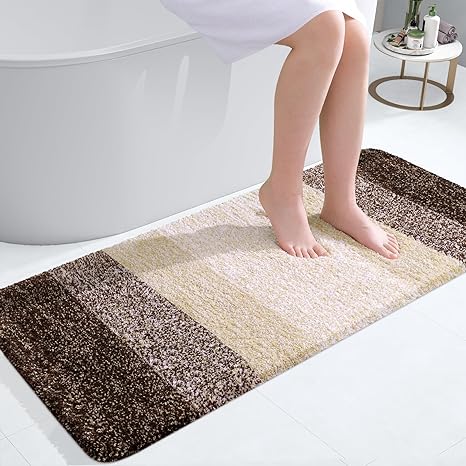 OLANLY Luxury Bathroom Rug Mat 47x20, Extra Soft and Absorbent Microfiber Bath Rugs, Non-Slip Plush Shaggy Bath Carpet Runner, Machine Wash Dry, Bath Mats for Bathroom Floor, Tub and Shower, Brown