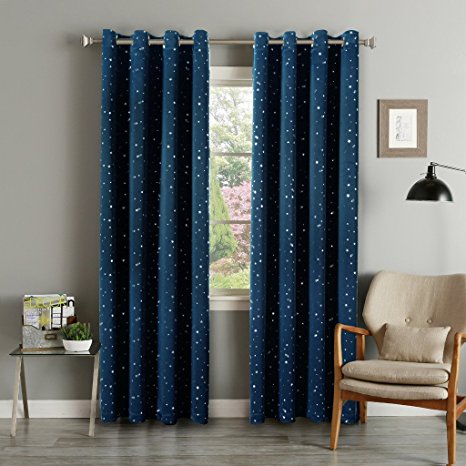 Flamingo P Printed Pair(2 Panels) Soft Microfiber Room Darkening Thermal Insulated & Heating Against Grommet Top Blackout Navy Stars kids Curtains/Drapers 96 by 52 inch