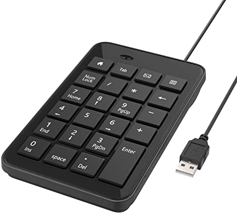 MoKo Numeric Keypad, Portable Ultra Slim Mini USB Full-Size 23 Keys Keyboard for Laptop, Desktop, PC, Notebook - Black