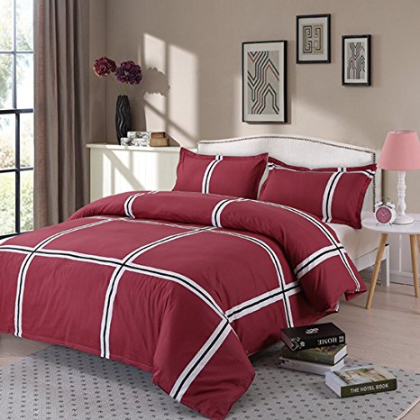 Duvet Cover Set Nanko Lightweight Printed Microfiber Luxurious Comfortable Breathable Soft & Extremely Durable (Queen(90"x90") 3 piece, Red)