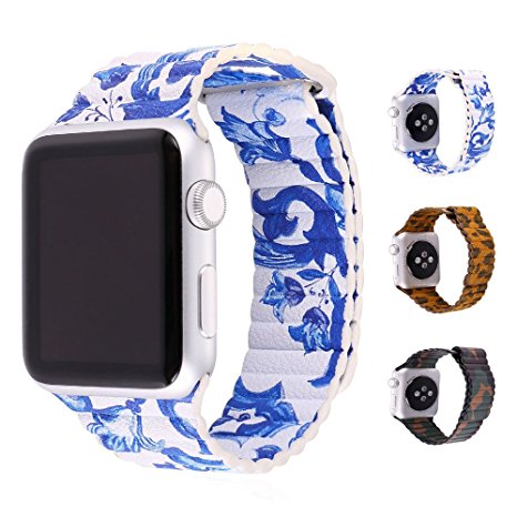 Apple Watch Band 38MM, Bandmax Chinoiserie Porcelain Leather Loop with Flexible Magnet Lock High Quality Replacement Bracelet Straps for Apple Watch Series 2/Series 1 38MM All Models