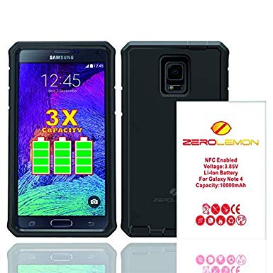 Zerolemon Samsung Galaxy Note 4 10000mah Extended Battery with NFC   Rugged ZeroShock Rugged Case (Fits All Versions of Galaxy Note 4) - Black
