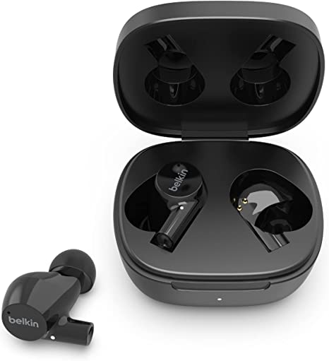 Belkin Wireless Earbuds, SoundForm Rise True Wireless Bluetooth 5.2  Earphones with Wireless Charging IPX5 Sweat and Water Resistant with Deep Bass for iPhone, Galaxy, Pixel and More Black