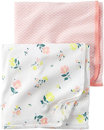 Carter's Baby Girl Swaddle Blankets - 2 pk - Floral/Pink - Newborn-24 Months