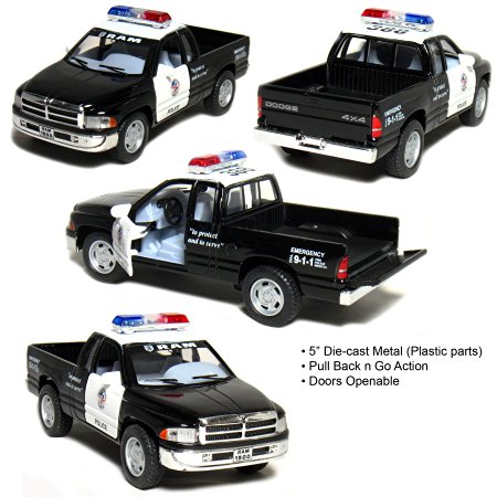 5" Dodge Ram Police Pickup Truck 1:44 Scale (Black/White)