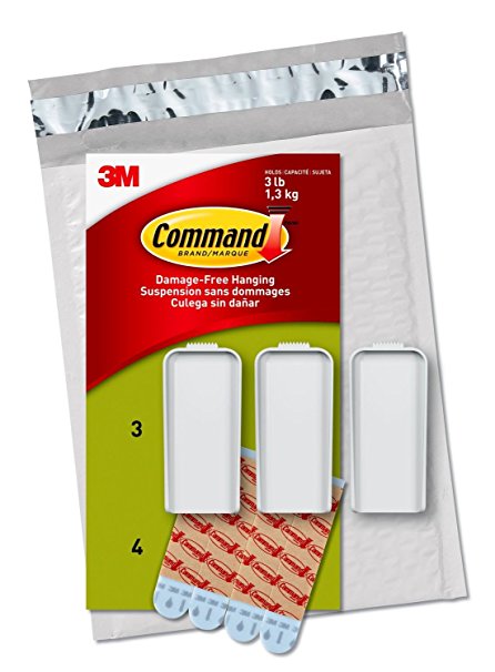 Command Canvas Hanger, Large, White, 3-Hangers & 4-Strips (PH044-3NA) - Easy to Open Packaging