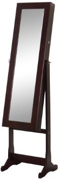 Artiva USA - Espresso Wood Finish - Free Standing Cheval Mirror and Jewelry Armoire Display with LED Light and Key Lock - Organize Accessory - Beautiful & Functional Home Decor - Solid Construction - Jewelry Holder - Make-up Stand - Open Door