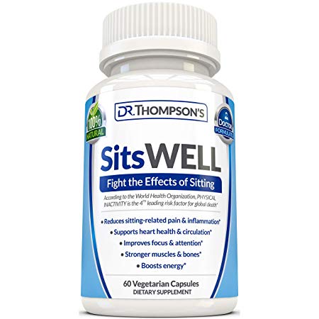 SitsWELL - Fight The Bad Effects of Sitting and Live Longer | Weight Loss - Focus - Immune System Booster - Back Pain Relief - Leg Ankle Swelling | Green Tea Turmeric Ginseng Ginkgo Berberine & More