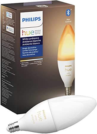 Philips Hue White Ambiance E12 LED Candle Light Bulb, Bluetooth & Zigbee Compatible (Hue Hub Optional), Works with Alexa & Google Assistant