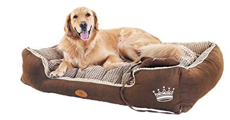 PLS BIRDSONG Paradise Bolster Large Dog Bed with Pillow, Extra Plush, Completely Removable Cover with Zipper, Machine Washable, Easy Clean, Durable