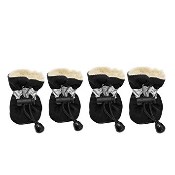 Winter Warm Dog Shoes Rubber Anti-Slip Pet Shoes for Cats Small Dogs Chihuahua Yorkie Puppy Thick Snow Dog Boots Socks 4pcs up to 11lbs (S, Black)