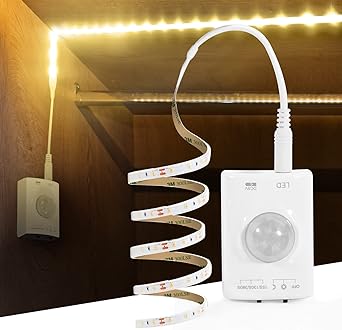 KUCAM Under Cabinet Lights Rechargeable, 2M Motion Sensor LED Light Strip,3000K Warm White Night Light for Closet, Stairway, Stairs, Counter, Kitchen,Bedroom, Gun Safe Lighting