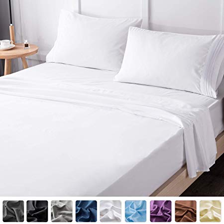 LIANLAM Queen Bed Sheets Set - Super Soft Brushed Microfiber 1800 Thread Count - Breathable Luxury Egyptian Sheets 16-Inch Deep Pocket - Wrinkle and Hypoallergenic-4 Piece(Queen, White)