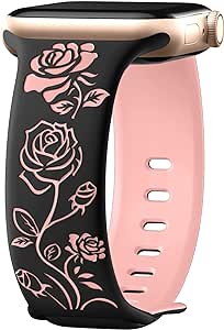 Maledan Floral Engraved Band Compatible with Apple Watch Bands 40mm 41mm 38mm 44mm 45mm 42mm 49mm Women, Cute Two Tone Flower Soft Silicone Sport Strap for iWatch Series 9 8 7 6 5 4 3 2 1 SE Ultra 2