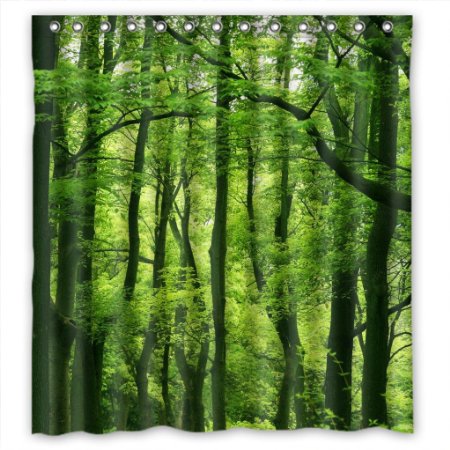 Beautiful Fresh Green Forest Fabric Shower Curtain 66(W)X72(H)