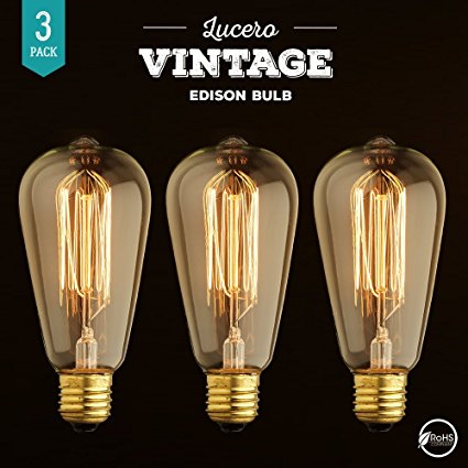 Lucero Edison Bulb ST64 60W Dimmable - Vintage Squirrel Cage Design - Clear Glass Old Fashioned Light Bulbs with Antique Thomas Edison Style Filament for Retro Pendant Lighting - 3 Pack