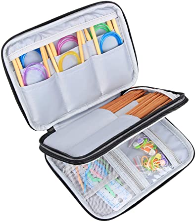 Luxja Knitting Needles Case(up to 8 Inches), Travel Organizer Storage Bag for Circular Knitting Needles, 8 Inches Knitting Needles and Other Accessories(NO ACCESSORIES INClUDED), Grey