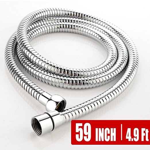 Flexible Long Replacement Extension Hand Metal Handheld Shower Hose, Chrome (59 Inch) (4.9 Ft) (1.5 Meters)