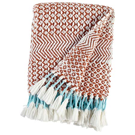 Rivet Modern Hand-Woven Stripe Fringe Throw Blanket, Soft and Stylish, 50" x 60", Burnt Sienna