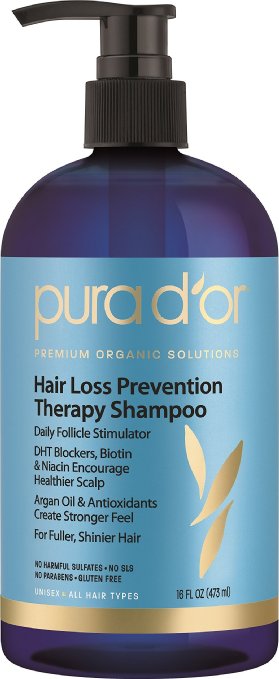 PURA D'OR Hair Loss Prevention Therapy Premium Organic Argan Oil Shampoo, 16 Fluid Ounce