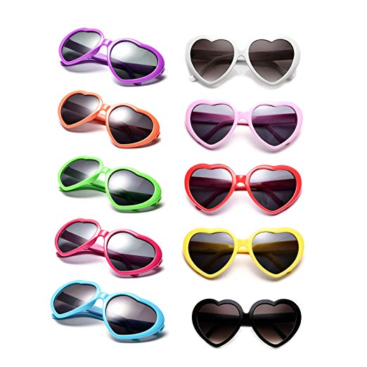 10 Packs Neon Colors Wholesale Heart Sunglasses