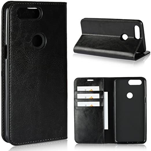 OnePlus 5T / 1 5T Case,iCoverCase Genuine Leather Wallet Case [Slim Fit] Folio Book Design with Stand and Card Slots Flip Case Cover for OnePlus 5T / 1 5T 6 inch(Black)